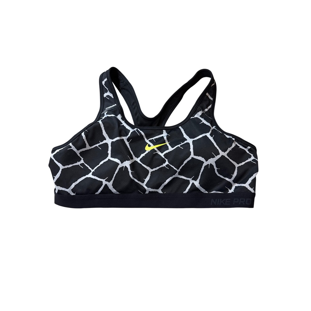 Nike Pro Dri-FIT Giraffe Print Sports Bra XL Black White Neon Yellow 682874-012